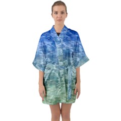 Water Blue Transparent Crystal Half Sleeve Satin Kimono  by HermanTelo