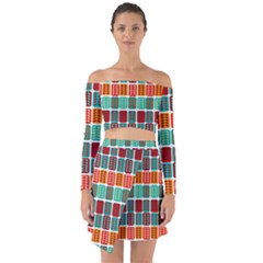 Bricks Abstract Seamless Pattern Off Shoulder Top With Skirt Set by Vaneshart