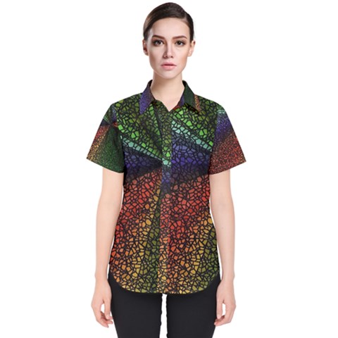 Abstract Colorful Pieces Mosaics Women s Short Sleeve Shirt by Vaneshart