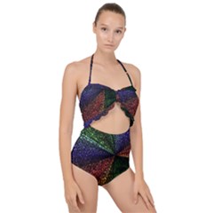 Abstract Colorful Pieces Mosaics Scallop Top Cut Out Swimsuit by Vaneshart