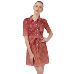 Red Gold Art Decor Belted Shirt Dress by HermanTelo