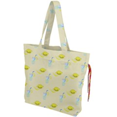 Lemonade Polkadots Drawstring Tote Bag by bloomingvinedesign