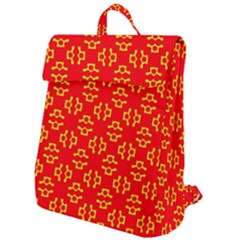 Red Background Yellow Shapes Flap Top Backpack by Simbadda