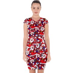 Nicholas Santa Christmas Pattern Capsleeve Drawstring Dress  by Simbadda