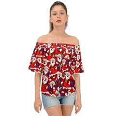 Nicholas Santa Christmas Pattern Off Shoulder Short Sleeve Top by Simbadda