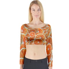 Oranges Background Texture Pattern Long Sleeve Crop Top by Simbadda