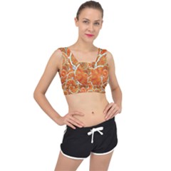 Oranges Background Texture Pattern V-back Sports Bra by Simbadda