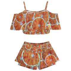 Oranges Background Texture Pattern Kids  Off Shoulder Skirt Bikini by Simbadda