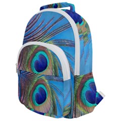 Nature Bird Wing Texture Animal Male Wildlife Decoration Pattern Line Green Color Blue Colorful Rounded Multi Pocket Backpack by Vaneshart