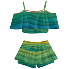 Background Waves Wave Texture Kids  Off Shoulder Skirt Bikini by Wegoenart