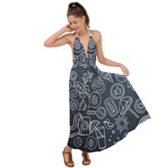 Internet Planets Drinks Computers Backless Maxi Beach Dress by Wegoenart