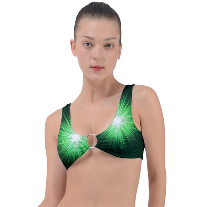 Green Blast Background Ring Detail Bikini Top