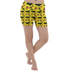 Bat Rose Lips Yellow Pattern Lightweight Velour Yoga Shorts by snowwhitegirl