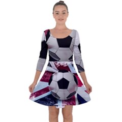 Soccer Ball With Great Britain Flag Quarter Sleeve Skater Dress by Vaneshart