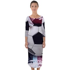 Soccer Ball With Great Britain Flag Quarter Sleeve Midi Bodycon Dress by Vaneshart