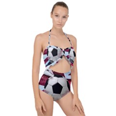 Soccer Ball With Great Britain Flag Scallop Top Cut Out Swimsuit by Vaneshart