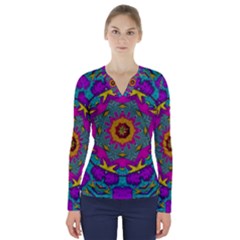 Fern  Mandala  In Strawberry Decorative Style V-neck Long Sleeve Top by pepitasart