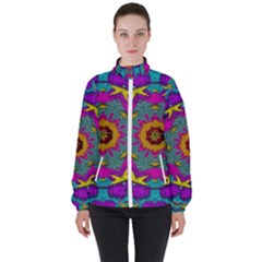 Fern  Mandala  In Strawberry Decorative Style Women s High Neck Windbreaker by pepitasart