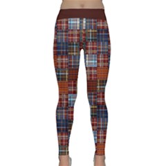 Multi Plaid Tile Red Orange Blue Modern Punk Classic Yoga Leggings by NaturalDesign