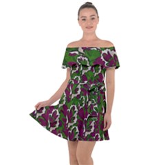 Green Fauna And Leaves In So Decorative Style Off Shoulder Velour Dress by pepitasart