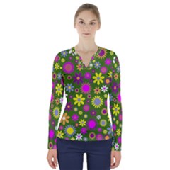 Abstract 1300667 960 720 V-neck Long Sleeve Top by vintage2030