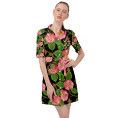 Roses Flowers Bud Belted Shirt Dress by Vaneshart