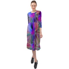 Rays Colorful Laser Ray Light Ruffle End Midi Chiffon Dress by Bajindul