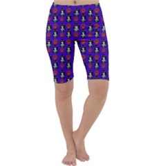 Girl Flower Pattern Royal Blue Cropped Leggings  by snowwhitegirl