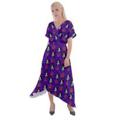 Girl Flower Pattern Royal Blue Cross Front Sharkbite Hem Maxi Dress by snowwhitegirl