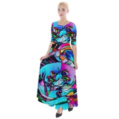 Abstract Flower Painting Half Sleeves Maxi Dress by Wegoenart