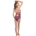 Retro Girl Daisy Chain Pattern Pink Halter Front Plunge Swimsuit View2