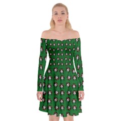 Retro Girl Daisy Chain Pattern Green Off Shoulder Skater Dress by snowwhitegirl