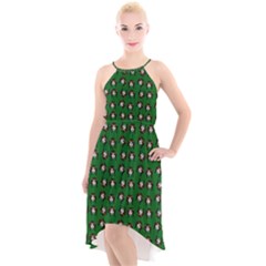 Retro Girl Daisy Chain Pattern Green High-low Halter Chiffon Dress  by snowwhitegirl