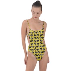 Retro Girl Daisy Chain Pattern Yellow Tie Strap One Piece Swimsuit by snowwhitegirl