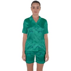 Love To One Color To Love Green Satin Short Sleeve Pyjamas Set by pepitasart