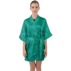 Love To One Color To Love Green Half Sleeve Satin Kimono  by pepitasart