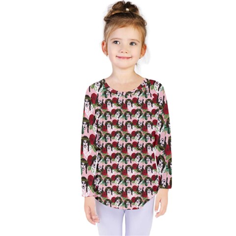 Vintage Hippie Girl Pattern Pnk Kids  Long Sleeve Tee by snowwhitegirl