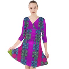 Flowers In A Rainbow Liana Forest Festive Quarter Sleeve Front Wrap Dress by pepitasart