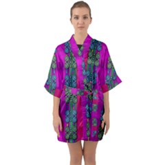 Flowers In A Rainbow Liana Forest Festive Half Sleeve Satin Kimono  by pepitasart