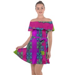 Flowers In A Rainbow Liana Forest Festive Off Shoulder Velour Dress by pepitasart