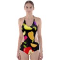 Vector Seamless Summer Fruits Pattern Black Background Cut-Out One Piece Swimsuit View1