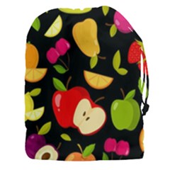 Vector Seamless Summer Fruits Pattern Black Background Drawstring Pouch (3xl) by Vaneshart