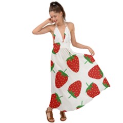 Seamless Pattern Fresh Strawberry Backless Maxi Beach Dress by Vaneshart