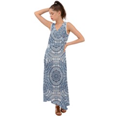 Boho Pattern Style Graphic Vector V-neck Chiffon Maxi Dress by Sobalvarro