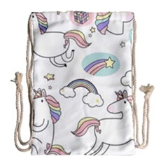 Cute Unicorns With Magical Elements Vector Drawstring Bag (large) by Sobalvarro