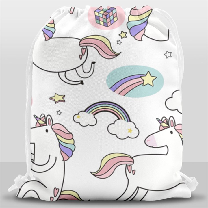 Cute Unicorns With Magical Elements Vector Drawstring Bag (Large)