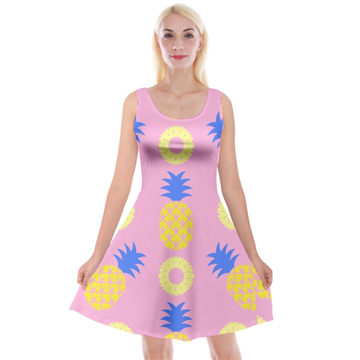 Pop Art Pineapple Seamless Pattern Vector Reversible Velvet Sleeveless Dress