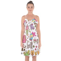 Set Kawaii Doodles Ruffle Detail Chiffon Dress by Vaneshart