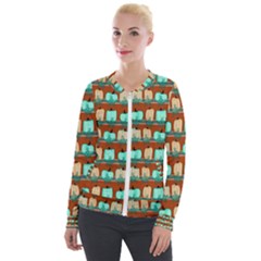 Bluegreen Pumpkins Velour Zip Up Jacket by bloomingvinedesign