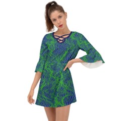 Green Navy Waves Design    Criss Cross Mini Dress by 1dsign